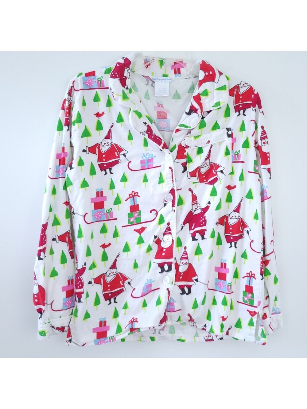 The Company Store Christmas Pajama Top Santa Small Women, Flannel, Button Up